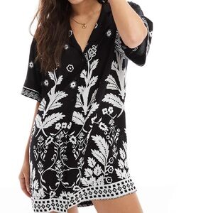 ASOS DESIGN bowling shirt dress in mono scarf print